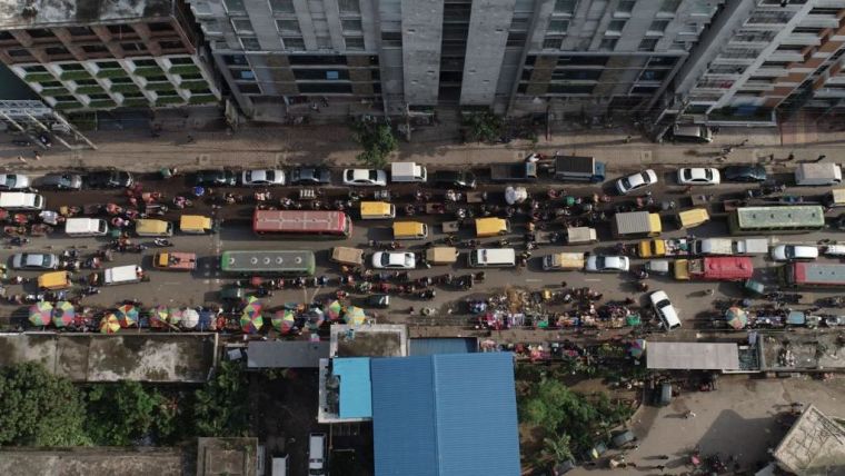 Aerial street view of the city of Dhaka, where the IOI carried out some of its research into antimicrobial resistant bacteria in newborn children from low- and middle-income countries