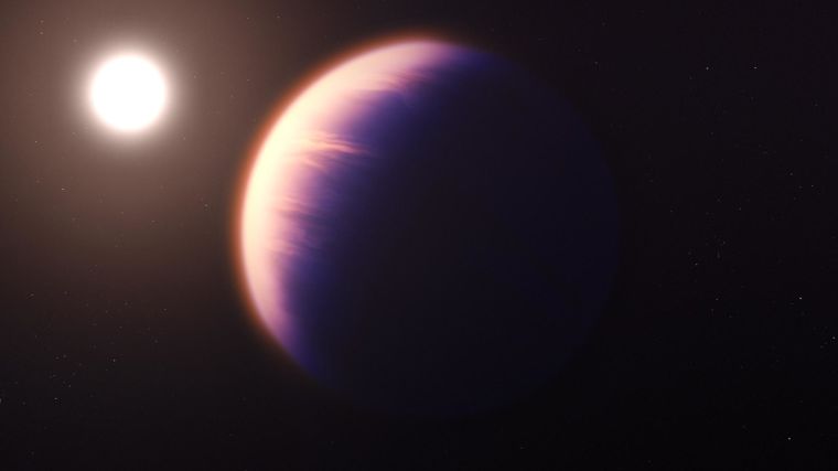 Illustration showing what exoplanet WASP-39 b could look like, based on current understanding of the planet

Image credit: NASA, ESA, CSA, and J. Olmsted (STScI)