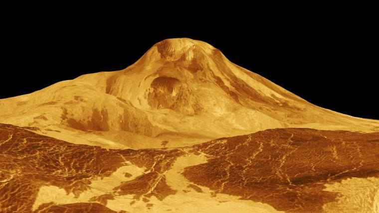 3D view of Maat Mons, a mountain on Venus, created using radar images