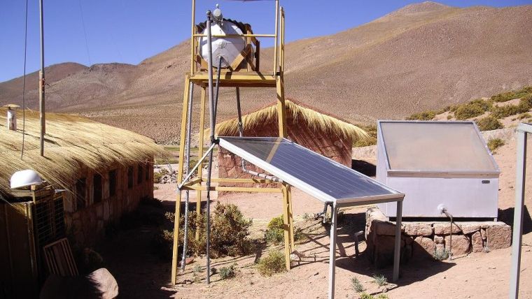 An off-grid solar panel in a remote part of the Atacama Desert, Chile