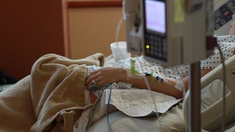 A patient in a hospital bed