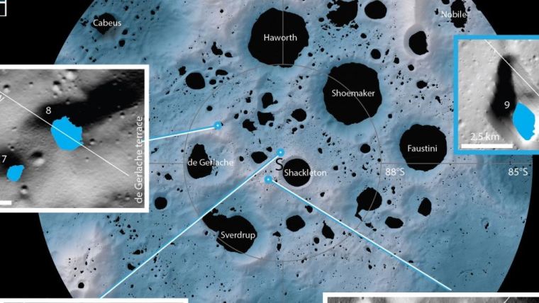 The 17 newly studied craters and depressions, located near the South Pole.
