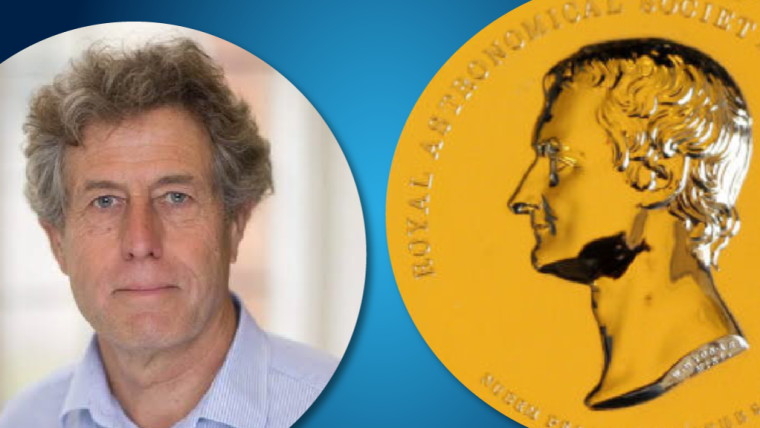Professor Tim Palmer and an image of the Royal Astronomical Society’s Gold Medal