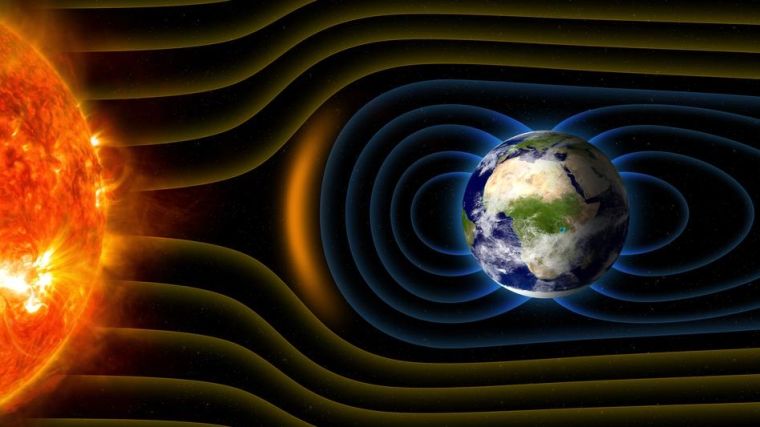 Artist's impression of the magnetosphere or magnetic field around Earth. Some elements furnished by NASA.