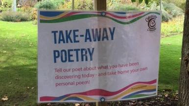 The sign for Take-away Poetry at the Botanic Garden